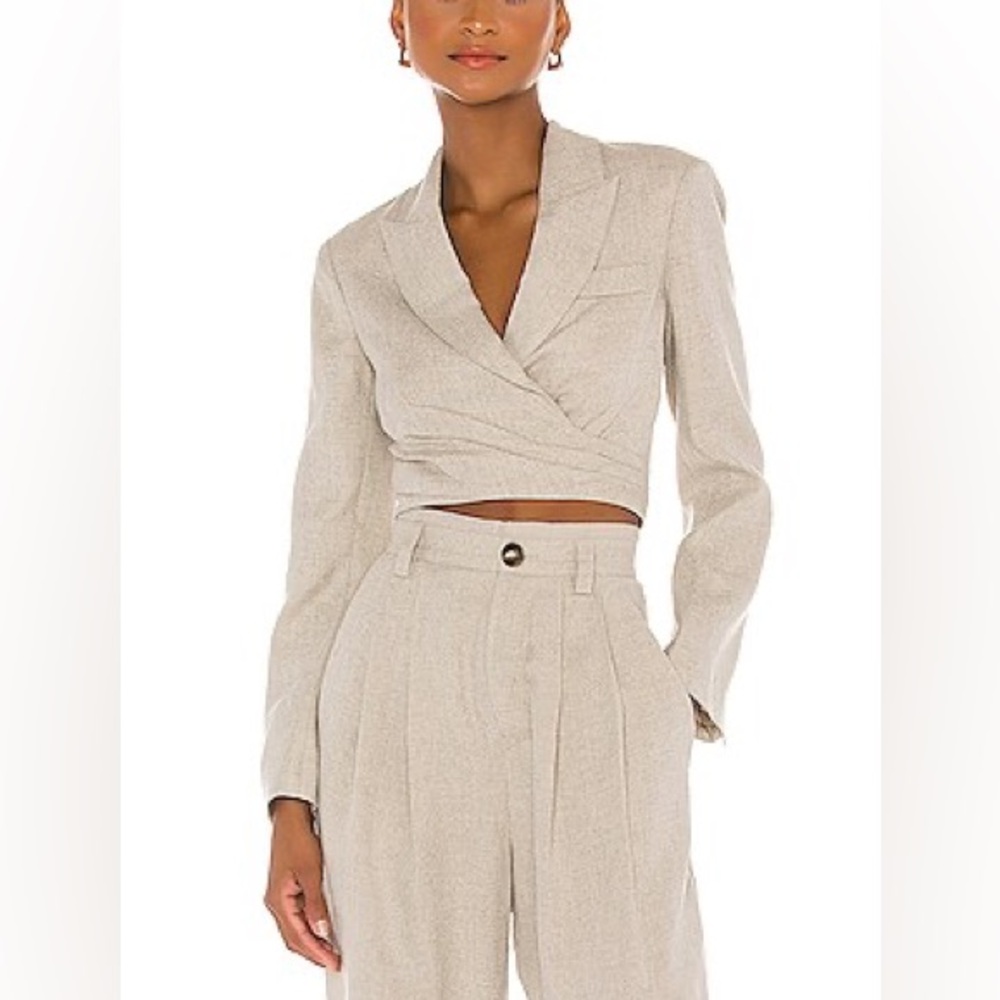 RONNY KOBO Crop Linen Wrap Blazer Jacket Top Medium $458 Retail NWT